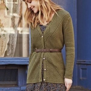 Cabi Aerial Olive Green Chunky Knit Button Up Cardigan Sweater XS